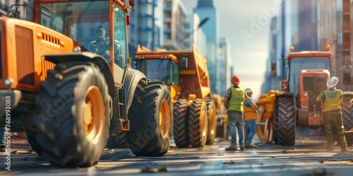 Farmers blocked traffic with tractors during a protest. Generative AI.