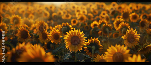 A field of sunflowers stretching as far as the eye can see, with the colors shifting from bright yellows to deep oranges, forming a splendid gradient captured in high-definition.