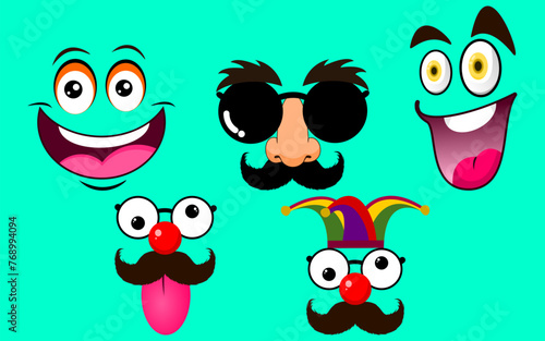  1st April, April Foil, April fool, Fool April, April Fool's Day Crazy Faces vector illustration Set