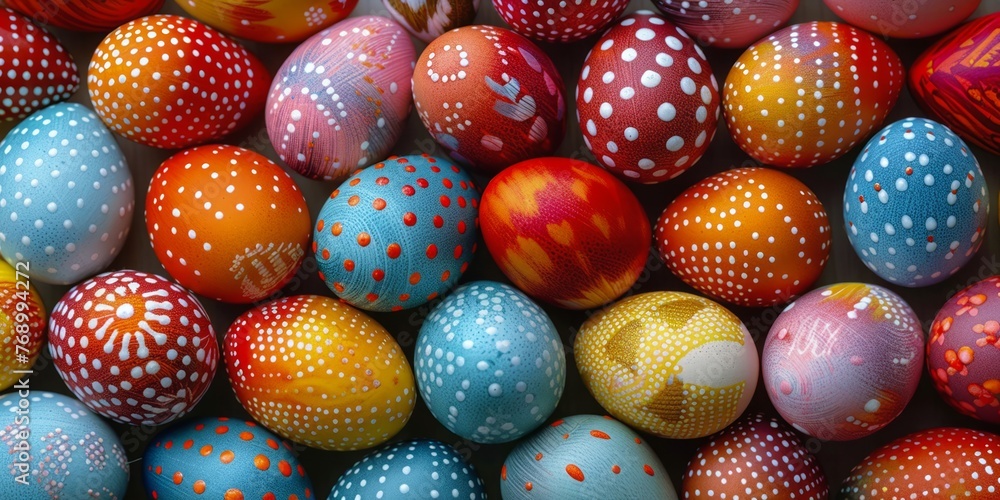 Vibrant patterned eggs showcasing a spectrum of designs and hues