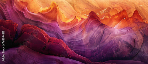 A canyon bathed in the warm light of sunset, with the rock formations displaying a splendid gradient of colors, all captured in high-definition to emphasize its mesmerizing vibrancy.