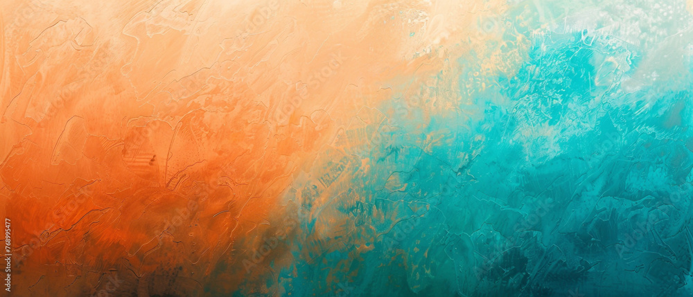 Immerse yourself in the radiant hues of a gradient transitioning from vibrant tangerine to serene turquoise, meticulously captured in high-definition to highlight its mesmerizing vibrancy. - obrazy, fototapety, plakaty 