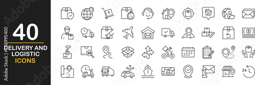 Delivery and logistics icon set. Receive of parcel and cargo. Contains such icons as express delivery, shipping methods, logistics, courier service, tracking order and more. Vector illustration