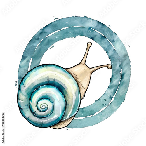 watercolor snail graphic in pastel colors on isolated background