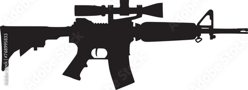 Graphic black detailed silhouette pistols, guns, rifles, submachines, revolvers and shotguns. Isolated on white background