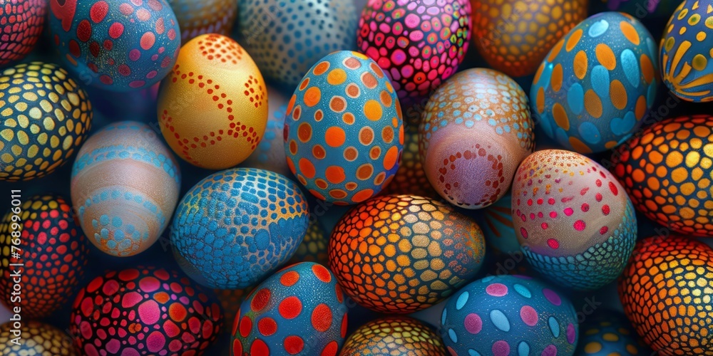 Fototapeta premium Vibrant patterned eggs showcasing a spectrum of designs and hues