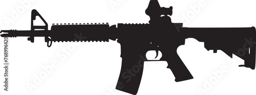 Graphic black detailed silhouette pistols, guns, rifles, submachines, revolvers and shotguns. Isolated on white background