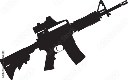 Graphic black detailed silhouette pistols, guns, rifles, submachines, revolvers and shotguns. Isolated on white background