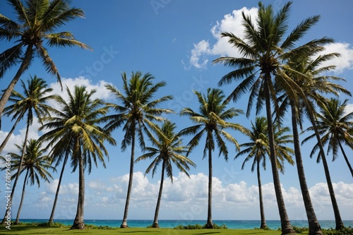 Strong trade winds blow the fronds of the palm trees lining