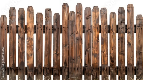 Brown wooden fence isolated on white background