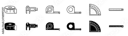 Measure tape measure vector icon. Measure your meter tape collection. Set of icons of measuring instruments Design of a measuring tape. EPS 10 photo