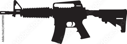 Graphic black detailed silhouette pistols, guns, rifles, submachines, revolvers and shotguns. Isolated on white background