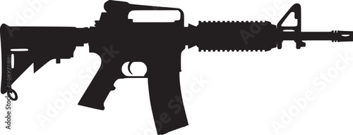 Graphic black detailed silhouette pistols, guns, rifles, submachines, revolvers and shotguns. Isolated on white background photo