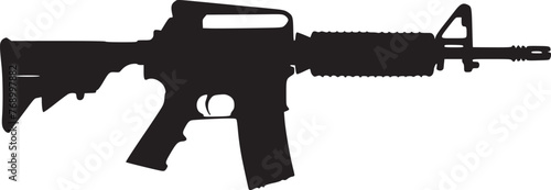 Graphic black detailed silhouette pistols, guns, rifles, submachines, revolvers and shotguns. Isolated on white background