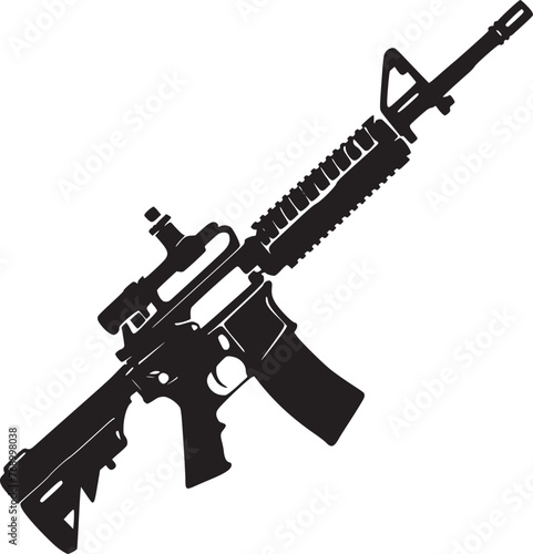 Graphic black detailed silhouette pistols, guns, rifles, submachines, revolvers and shotguns. Isolated on white background