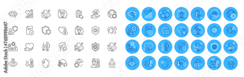 Covid test, Coronavirus and Heart beat line icons pack. Shields, Folate vitamin, Vaccination announcement web icon. Insurance policy, Stay home, Shield pictogram. Coronavirus protection. Vector
