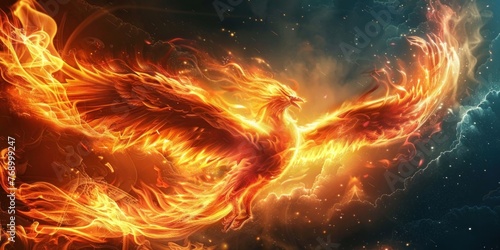 Flaming Phoenix in Cosmic Sky