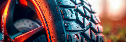 Close-up of a Wheel, Detailed View of Tire and Rim, Technology and Transportation Concept