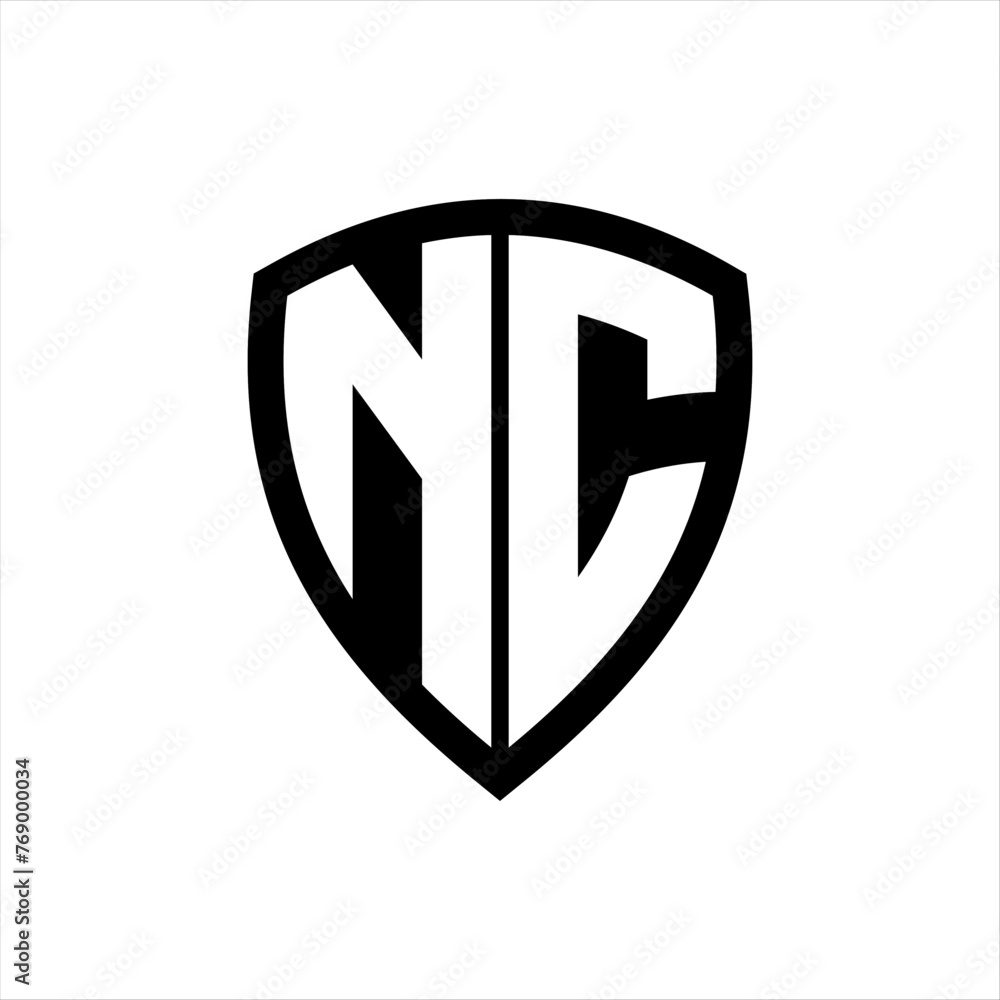 NC monogram logo with bold letters shield shape with black and white color design NC monogram logo with bold letters shield shape with black and white color design