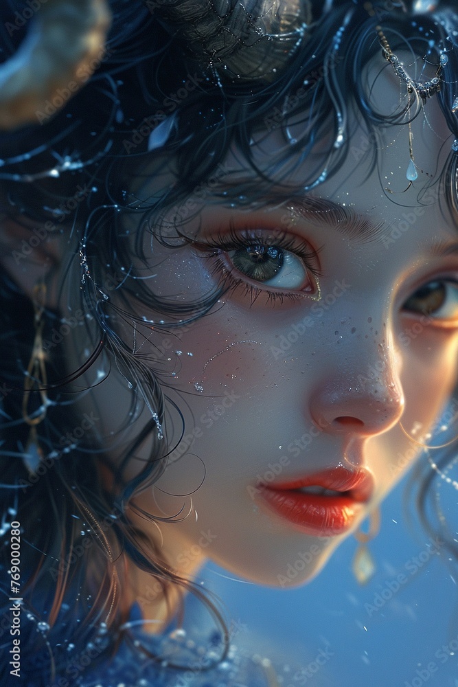 anime girl with the Capricorn sign, an enchanting anime girl epitomizes ambition, resilience, and sophistication, Close up anime girl with the Capricorn sign, an enchanting anime girl epitomizes ambition, resilience, and sophistication, Close up