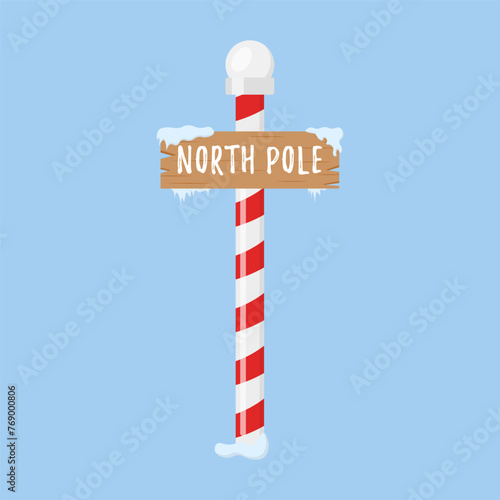 Set of wooden street signs in the snow, winter pointers in flat style. Cute collection of North Pole signs or Christmas. Winter holiday xmas symbol, cartoon banner. Vector illustration, 