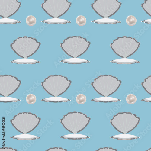 Pearl shell. Seashells seamless pattern. Seamless texture for wrapping paper, wallpaper, stickers, notepad cover.