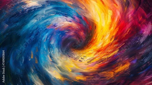 An abstract swirl of vibrant colors blending and twisting together, creating a sense of movement and energy.