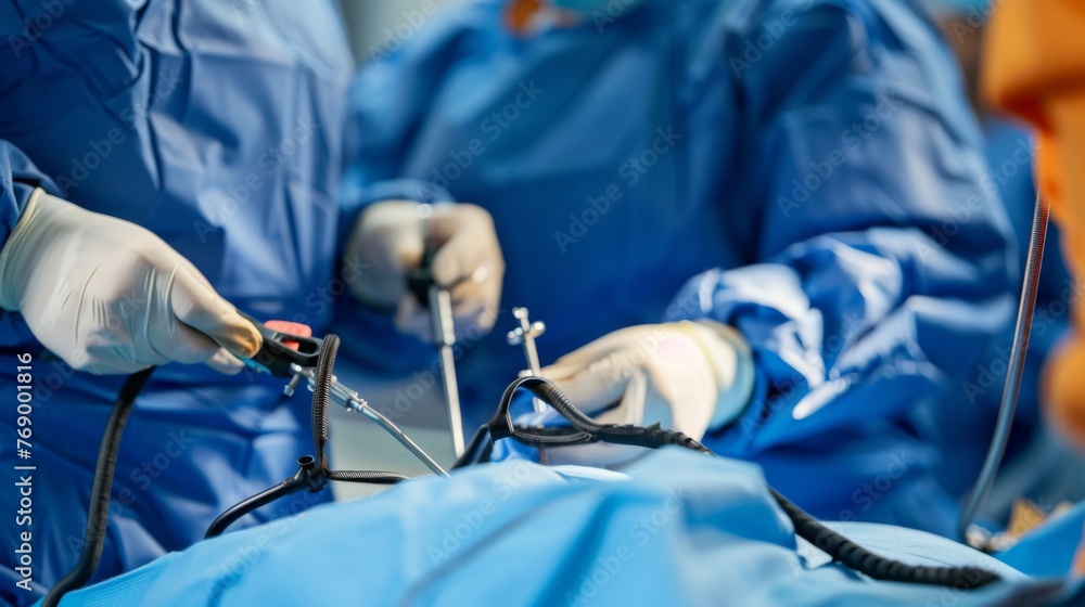 Surgeon prepares for laparoscopic surgery