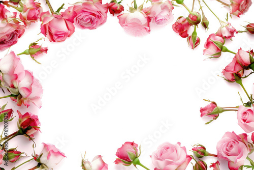 A decorative frame border composed of beautiful flower roses on a white background © Veniamin Kraskov