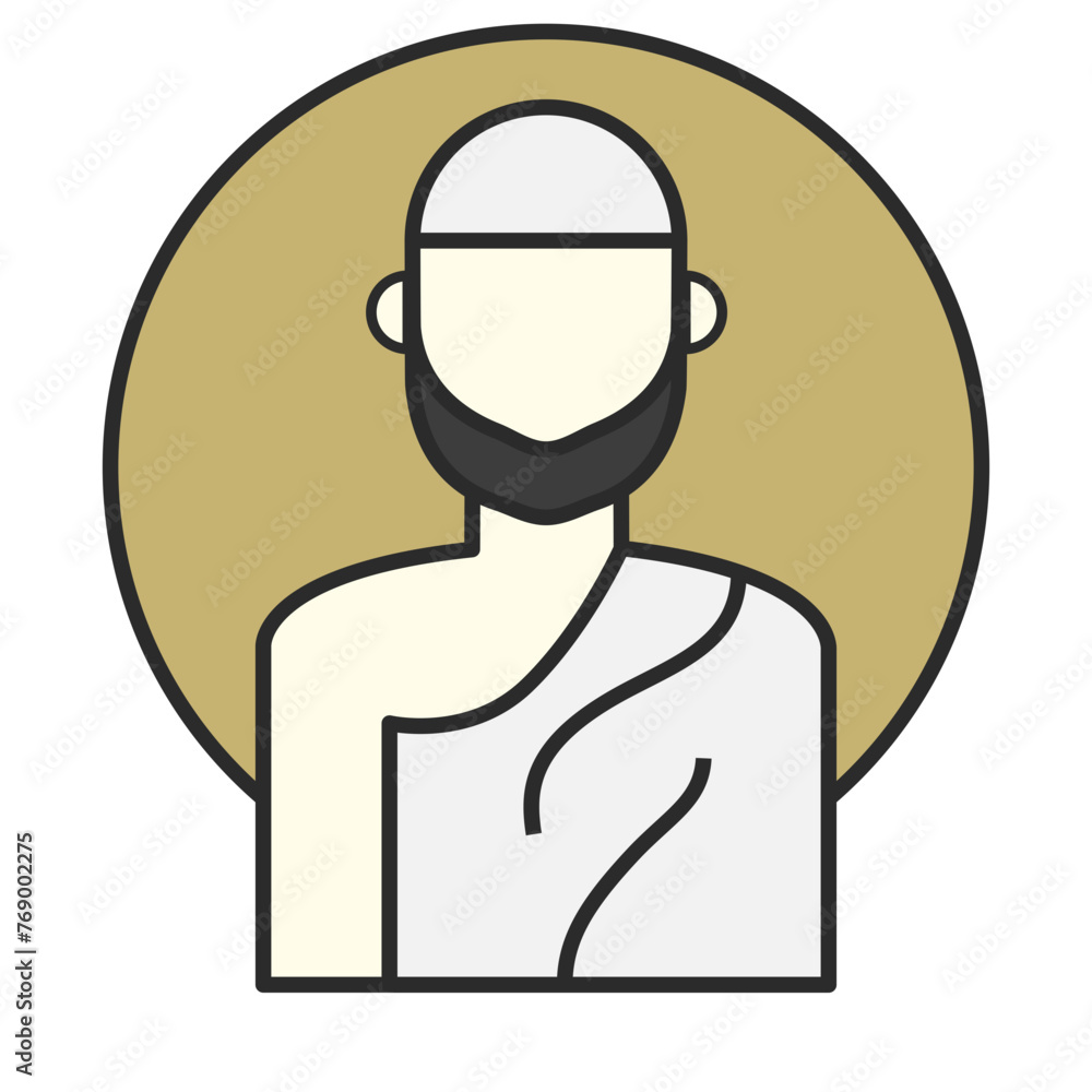 Muslims Hajj or Umrah icon with golden circle in background, male muslim hajj umrah, eid al-adha Muslims Hajj or Umrah icon with golden circle in background, male muslim hajj umrah, eid al-adha