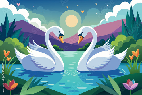 Love swans on the lake  vector illustration  © Chayon Sarker