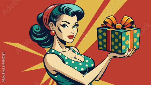 girl with the gift in vintage style pin up girl 