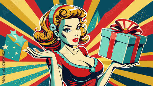 girl with the gift in vintage style pin up girl 