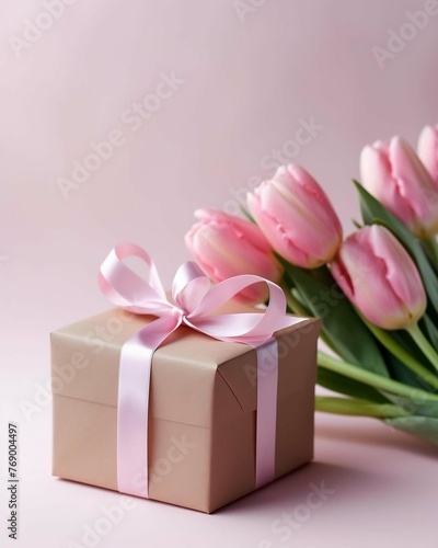 Pink Gift Box and Tulips for Special Occasions  © Creative Universe
