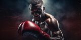 Handsome black man boxer athlete. Sports, diversity and inclusion concept. Related to the themes of gameplan, execution, performance, excellence, peak, peak performance, prime, prime time, spotlight
