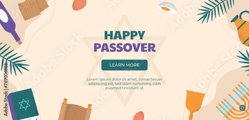 Hand drawn horizontal banner template for jewish passover celebration