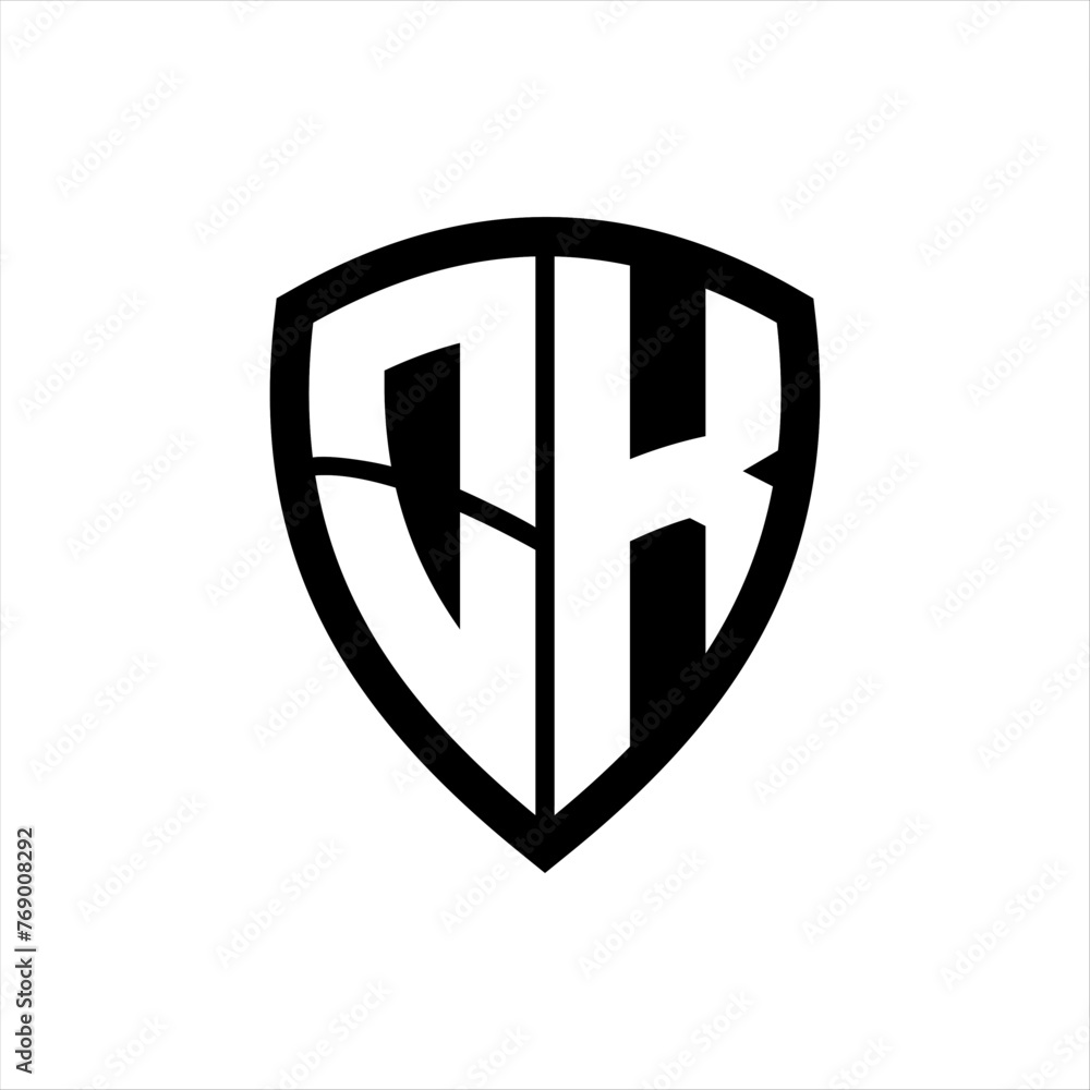 OK monogram logo with bold letters shield shape with black and white color design OK monogram logo with bold letters shield shape with black and white color design