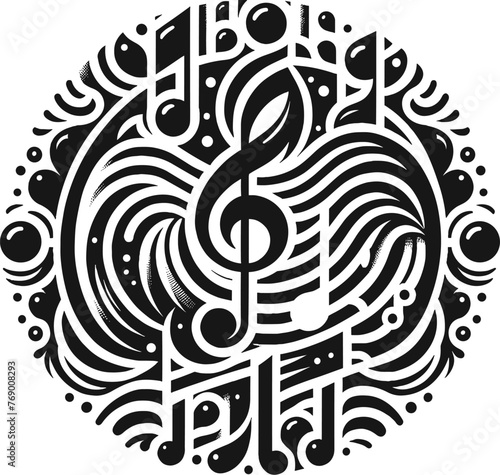 Black vector illustration on white background of a series of musical notes, symbolizing melody and the arts for music themes.