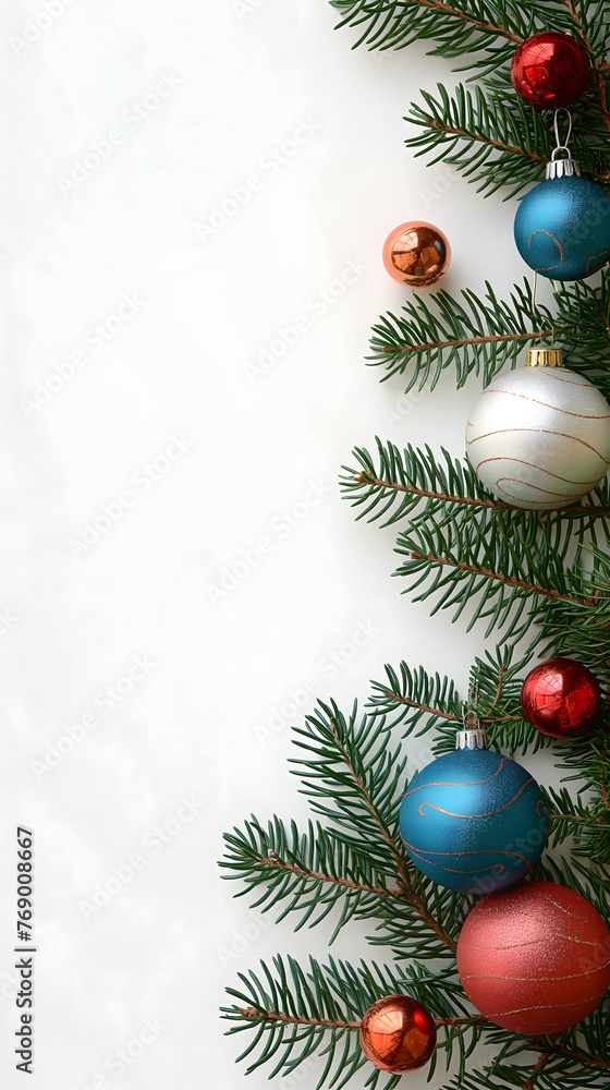 Festive Christmas Composition with Red and Gold Ornaments on White Festive Christmas Composition with Red and Gold Ornaments on White