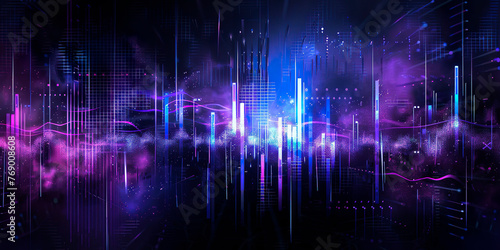 Abstract background with digital sound level meters, neon colors