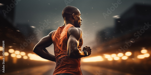 Handsome black man runner athlete. Sports, diversity and inclusion concept. Related to the themes of training, practice, teamwork, collaboration, unity, leadership, mentorship, mentor, role model
