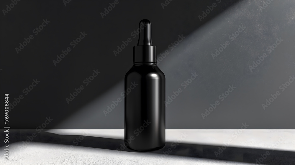 Fototapeta premium Elegant Black Dropper Bottle on a Textured Surface