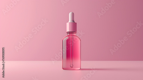 Pink Aesthetic Cosmetic Serum Bottle on Textured Background