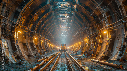 Engineering works in tube underground tunnel