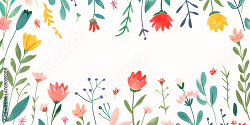 Spring Banner. Floral Illustration With White Copy Space In The Middle. Ai Generated
