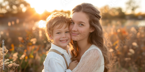 Heartwarming Embrace Between Smiling Young Woman and Child