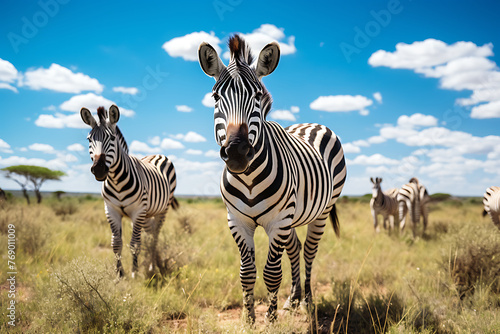 a group of zebras walking across the savanna © Breyenaiimages