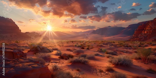 a sunset in the desert