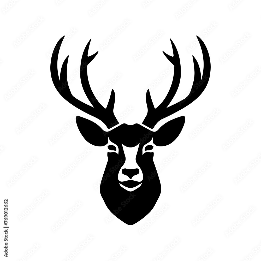 Naklejka premium A large deer head symbol in the center. Isolated black symbol. Illustration on transparent background