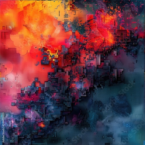 Random place  8bit lava texture  diverse colors  pixel heat haze  overhead angle